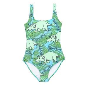 BATOKO- kids swim one-piece green and blue dinosaur print